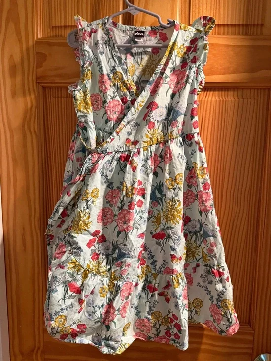 Tea Collection Mint Floral Wrap Dress with Pink & Yellow Flowers - Picture 1 of 2